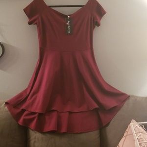 NWT maroon stretch hi lo hem dress
